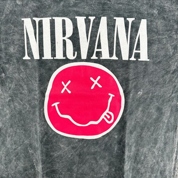 Nirvana Smiley Face Gray Hot Pink Men’s T-Shirt Medium Grunge Band Tee - Picture 5 of 5